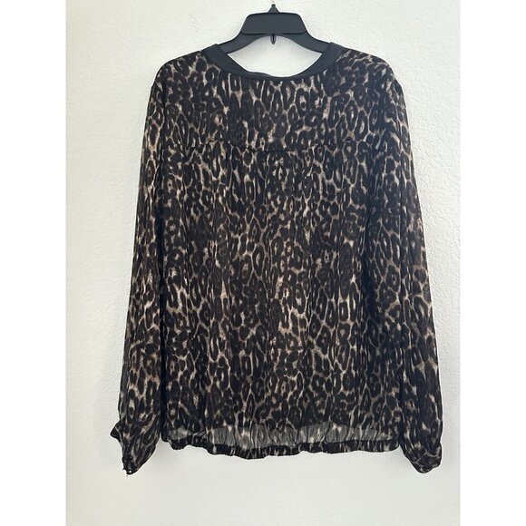 TORRID Women's Top Sz. 2 Lightweight Chiffon Leopard Contrast Trim L/S Sheer - Picture 8 of 12